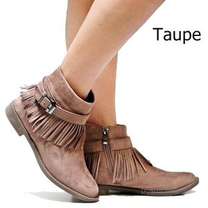 New Taupe Women Western Fringe Moccasin Booties Ankle Boot